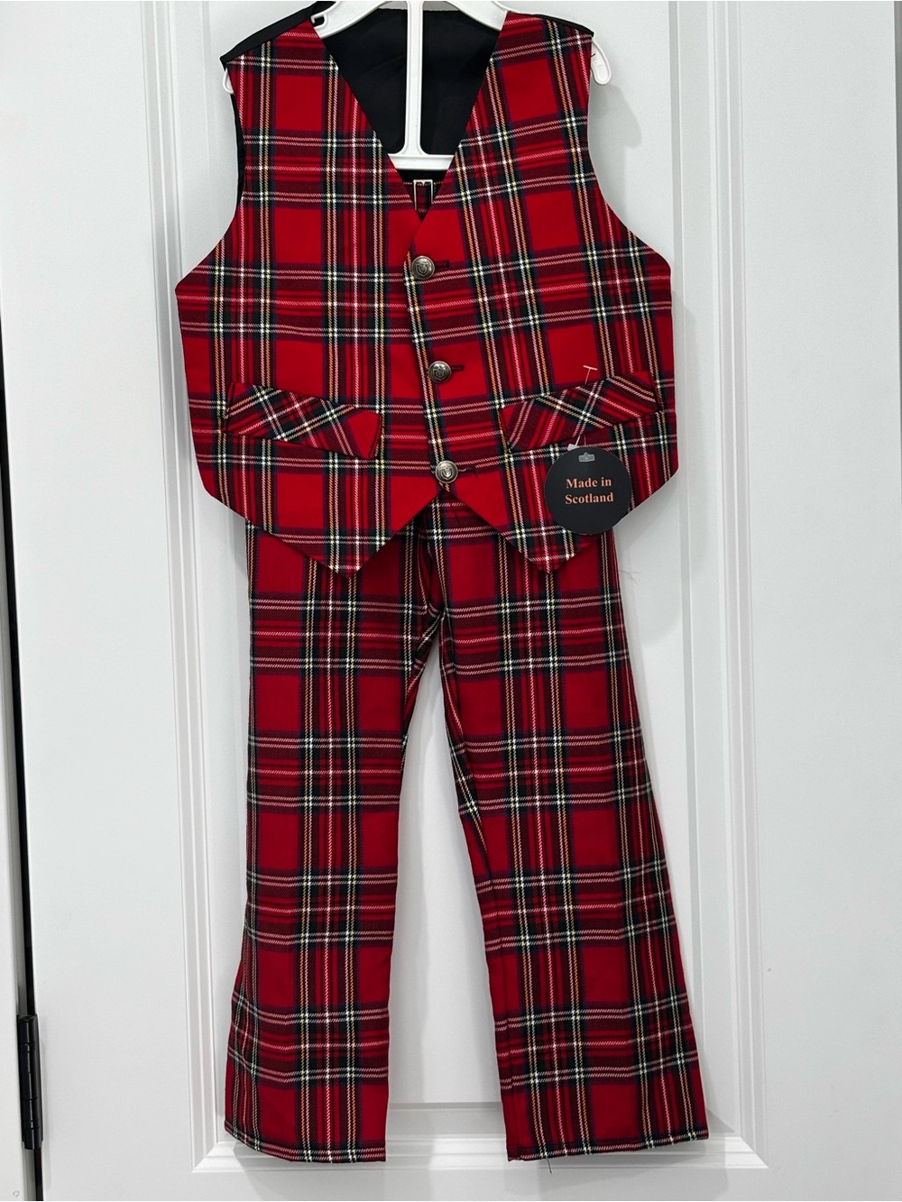 Kids Red Tartan Vest & Pants Pajama Set